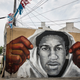 A mural of Trayvon Martin is seen on the side of a building in the Sandtown neighborhood where Freddie Gray was arrested on April 30, 2015, in Baltimore.